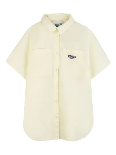 Kenzo Kids' Pocketed Graphic Shirt Dress In Yellow