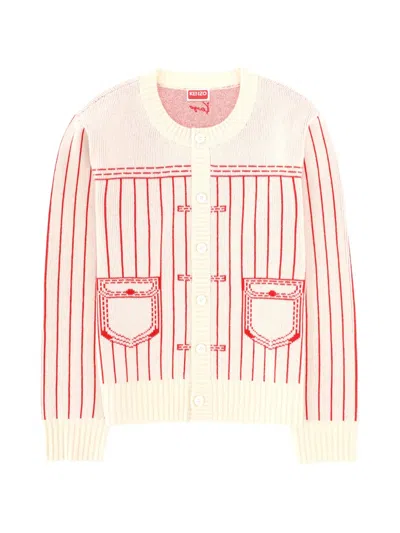 Kenzo Pockets Striped Cardigan In Neutral