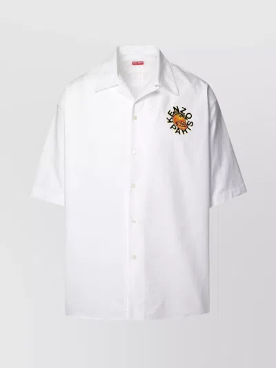 Kenzo Pointed Collar Cotton Shirt With Short Sleeves In White