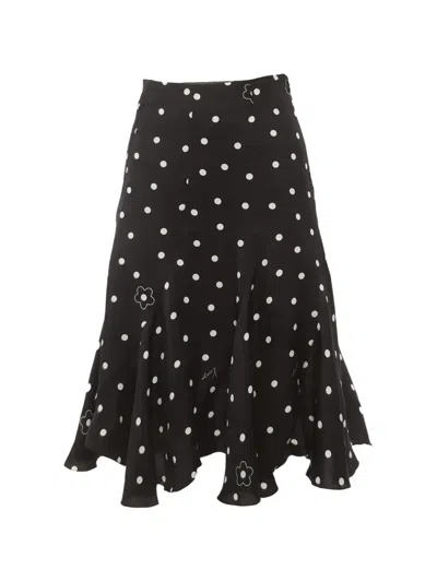 Pre-owned Kenzo Polka-dot Flared Midi Skirt In Black