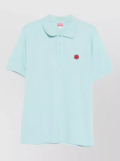Kenzo Polo Collar Short Sleeve Nylon Silk Shirt In Blue