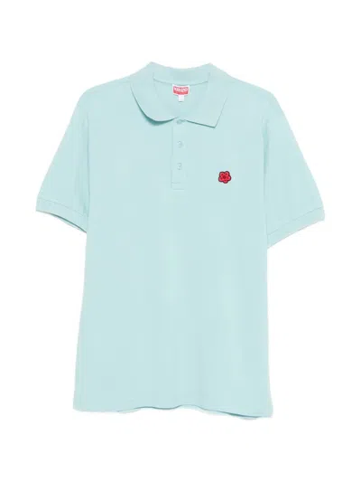 Kenzo Polo Gots Boke Flower Embroidered In Blue