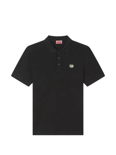 Kenzo Polo Nera In Cotone Con Logo Cucito  In Black