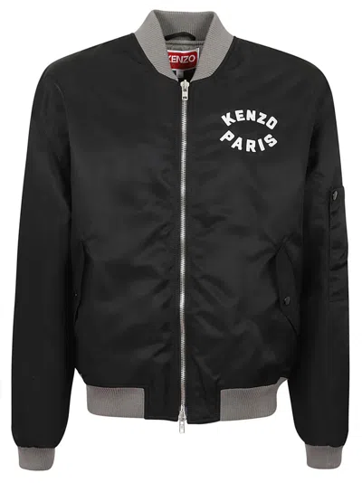 Kenzo Polyamide Bomber Jacket With Iconic Logo And Bold Tiger Embroidery In Black