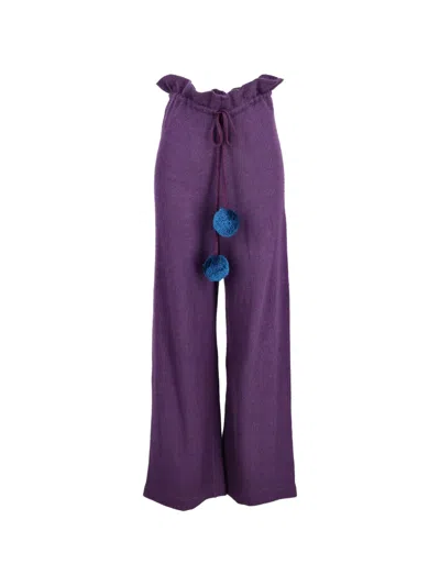 Pre-owned Kenzo Pompom-detail Drawstring Trousers In Purple