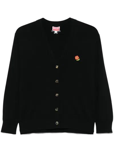 Kenzo Pop-embroidered Cardigan In 黑色