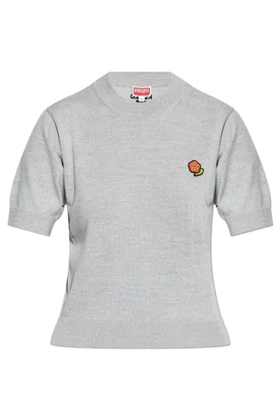 Kenzo Pop Embroidered Knit Top In Grey