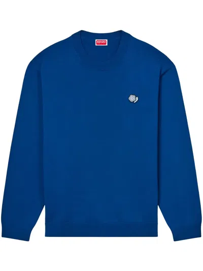 Kenzo Timeless Crewneck Sweater With Ribbed Details In Blue