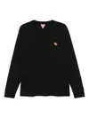 Kenzo Black Sweatshirt In Light Fllece With Broke Flower Embroidery To The Chest  Man In Black