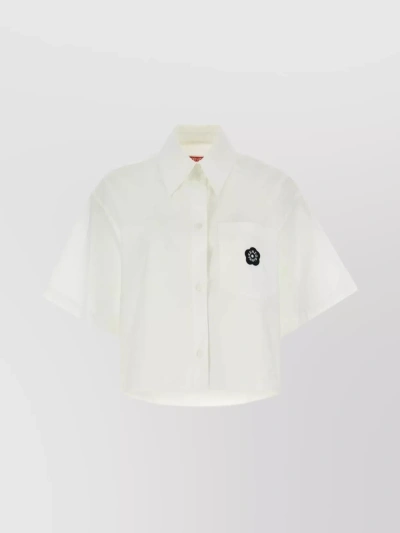 Kenzo Poplin Shirt With Cropped Length And Short Sleeves In White
