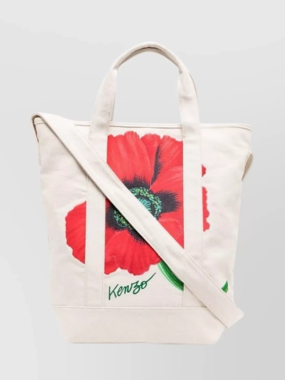 Kenzo Dual Handle Canvas Tote With Vibrant Floral Print In Pink