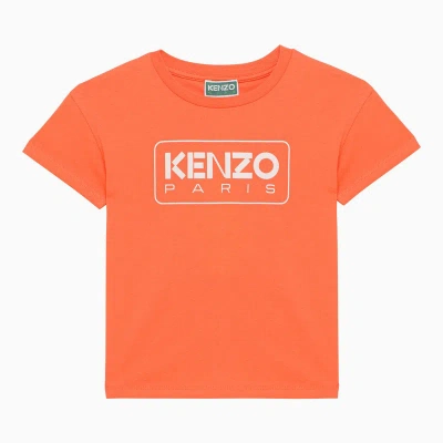 Kenzo Kids' Poppy Orange Cotton T-shirt With Logo In Red