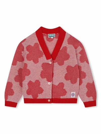 Kenzo Kids' Poppy Pattern V-neck Cardigan In Red