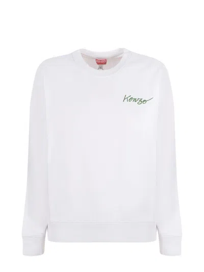 Kenzo Poppy Print Sweatshirt In White