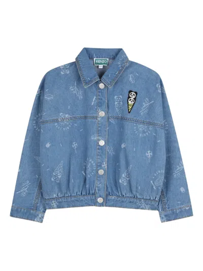 Kenzo Kids' Printed Appliqué Denim Jacket In Blue