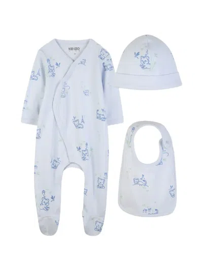 Kenzo Printed Babygrow Set In Blue