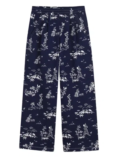 Kenzo Kids' Printed Casual Trousers In Blue