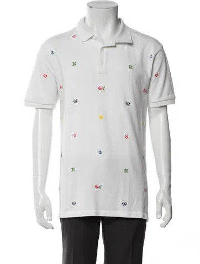 Pre-owned Kenzo Printed Collar Polo Shirt In White
