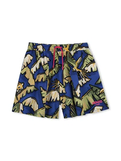 Kenzo Kids' Printed Cotton Shorts In Blue