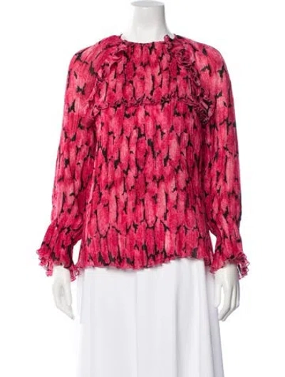 Pre-owned Kenzo Printed Crew Neck Blouse In Pink/red