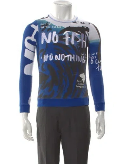 Pre-owned Kenzo Printed Crew Neck Pullover In Blue