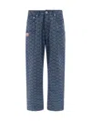 Kenzo Monkey Workwear Jeans With Seigaiha Print In Rinse Blue Denim