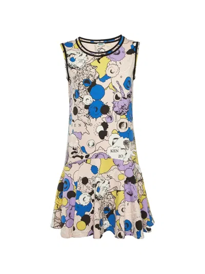 Pre-owned Kenzo Printed Flounce Midi Dress In Neutral