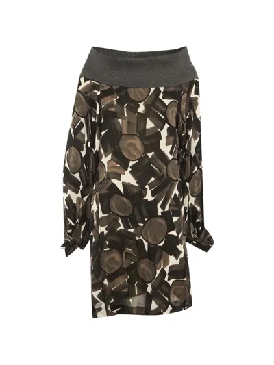Pre-owned Kenzo Printed High-neck Dress In Brown