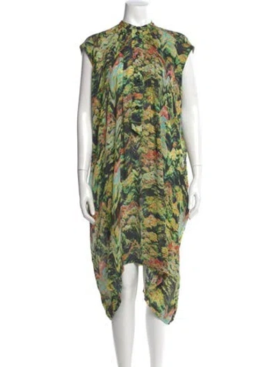 Pre-owned Kenzo Printed Knee-length Dress In Green