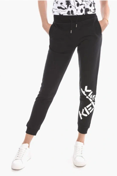 Kenzo Printed Logo Joggers With Drawstrings In Black