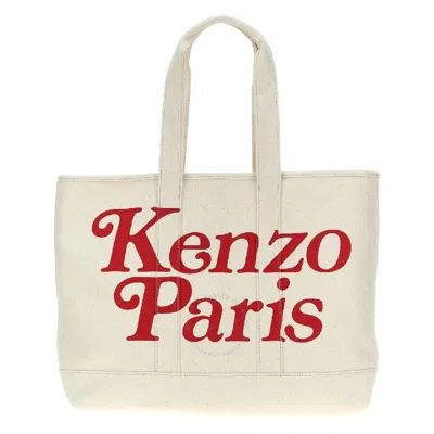 Kenzo Printed Logo Tote Bag In Beige