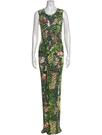 Pre-owned Kenzo Printed Long Dress In Green