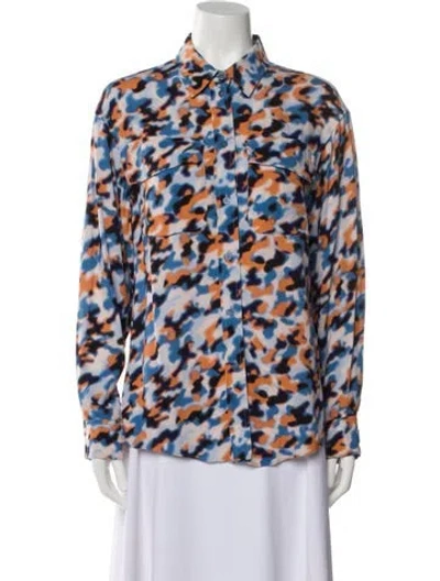 Pre-owned Kenzo Printed Long Sleeve Button-up Top In Blue