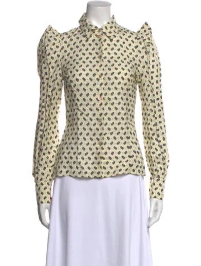 Pre-owned Kenzo Printed Long Sleeve Button-up Top In Neutrals