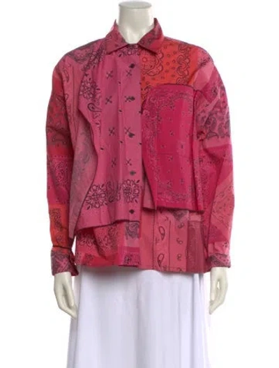 Pre-owned Kenzo Printed Long Sleeve Button-up Top In Pink