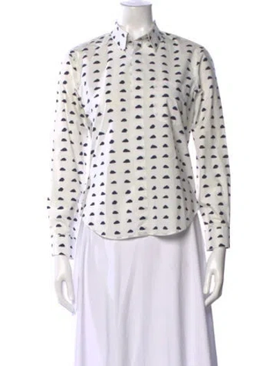 Pre-owned Kenzo Printed Long Sleeve Button-up Top In White