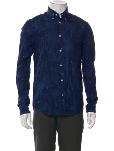 Pre-owned Kenzo Printed Long Sleeve Shirt In Blue