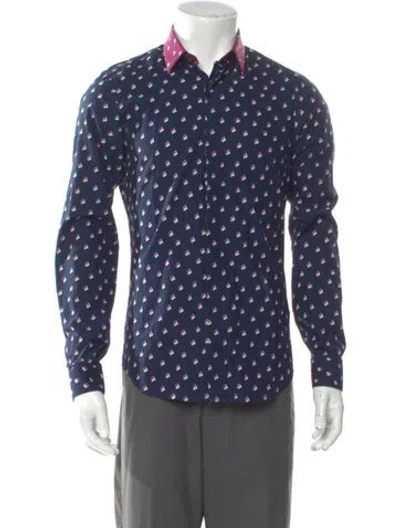Pre-owned Kenzo Printed Long Sleeve Shirt In Blue