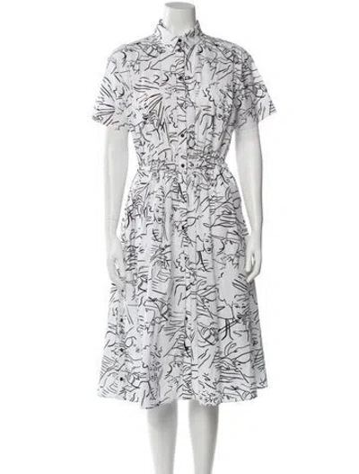 Pre-owned Kenzo Printed Midi Length Dress In White
