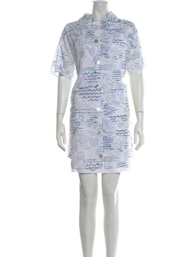 Pre-owned Kenzo Printed Mini Dress In Blue/white