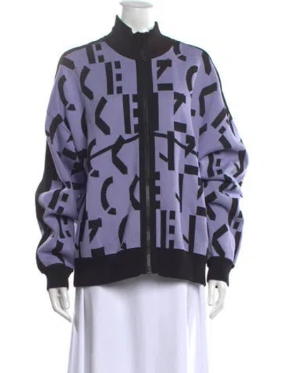 Pre-owned Kenzo Printed Mock Neck Sweater In Blue