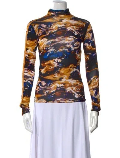Pre-owned Kenzo Printed Mock Neck Top In Blue