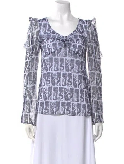 Pre-owned Kenzo Printed Scoop Neck Blouse In Blue