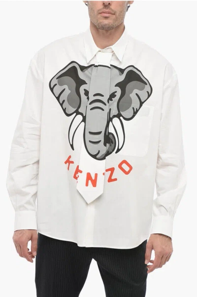 Kenzo Elephant Print Casual Shirt In White
