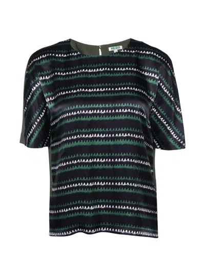 Pre-owned Kenzo Printed Short-sleeve Silk T-shirt In Green