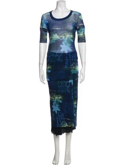 Pre-owned Kenzo Printed Skirt Set In Blue