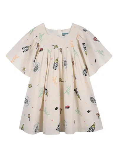 Kenzo Kids' Printed Square-neck Dress In Neutral