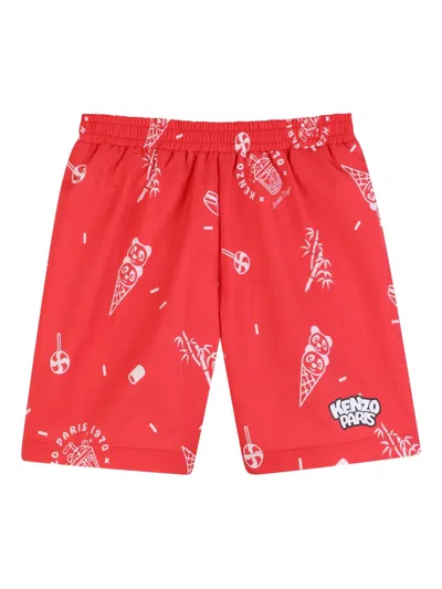 Kenzo Kids' Printed Swim Shorts In Red
