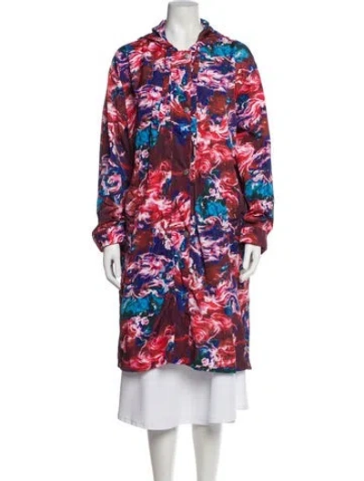 Pre-owned Kenzo Printed Trench Coat In Burgundy