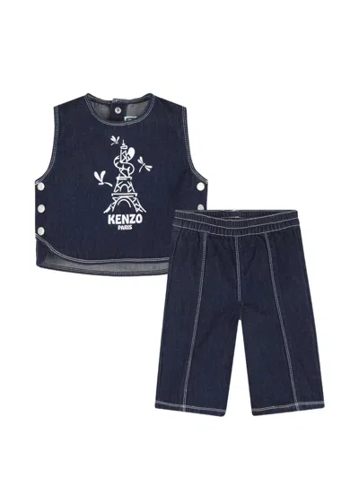 Kenzo Kids' Printed Trousers Set In Blue